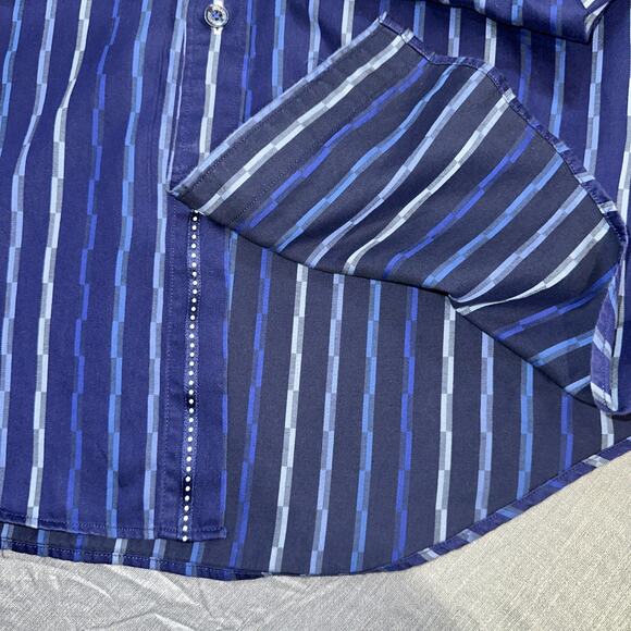 Bugatchi Uomo Men's Dress Shirt Shaped Fit Medium Blue Stripe Pattern - Picture 8 of 16